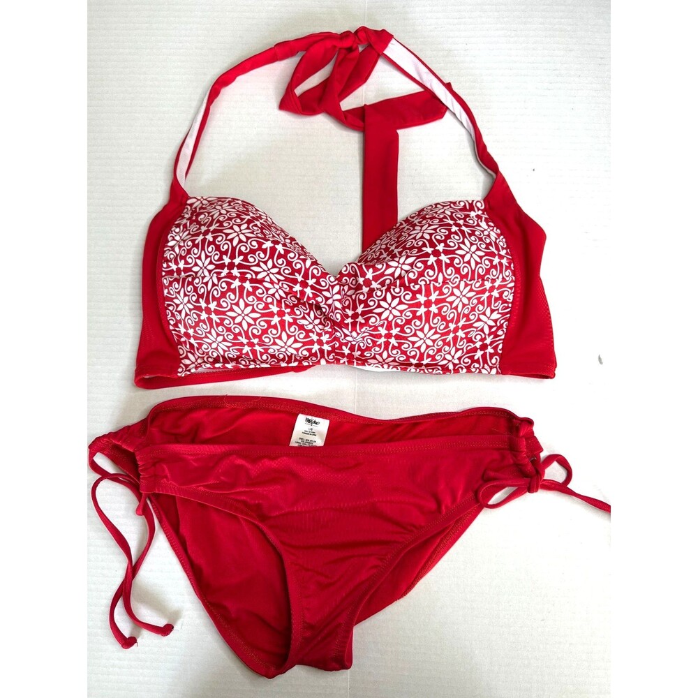 Massimo Red White Bikini Swimsuit 2 Piece Halter sz Large